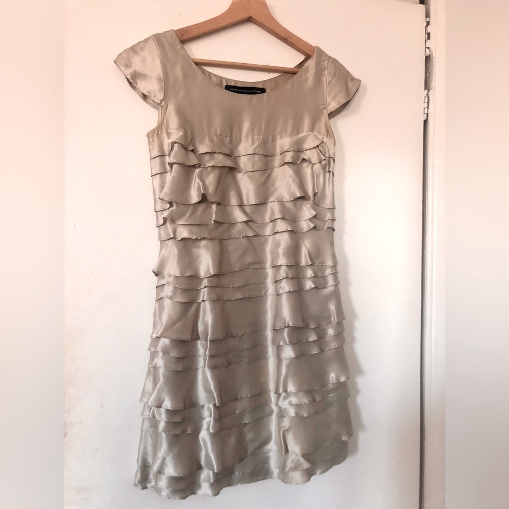 French Connection silver silk dress- size 4